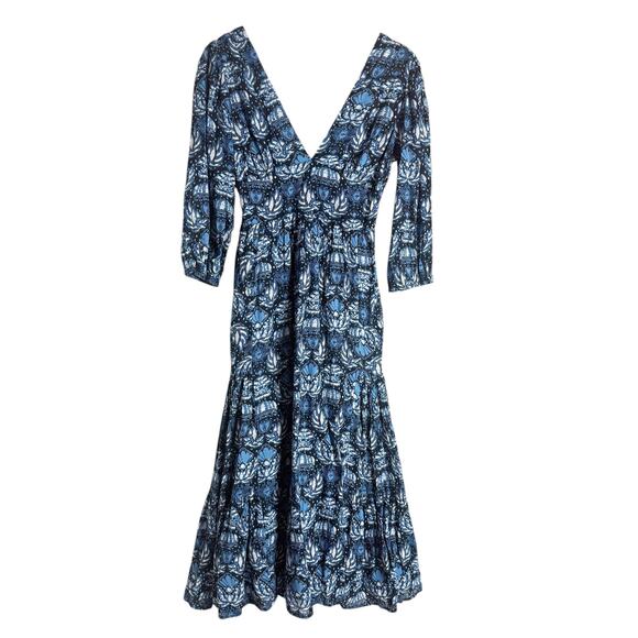 Caroline Constas Blue Printed 3/4 Sleeve V-Neck Long Dress Size Small - Picture 1 of 9